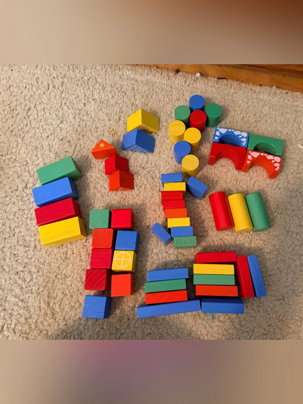 Colorful wooden blocks - varying shapes (54 blocks)
